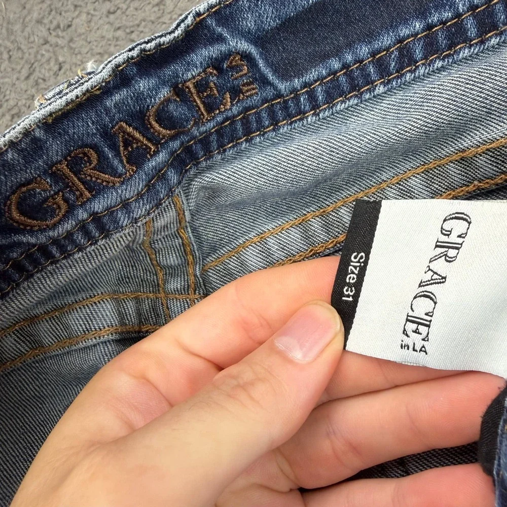 Grace in LA Womens Moto Skinny Jeans Blue Distressed Biker Denim Size 31 EB51381
